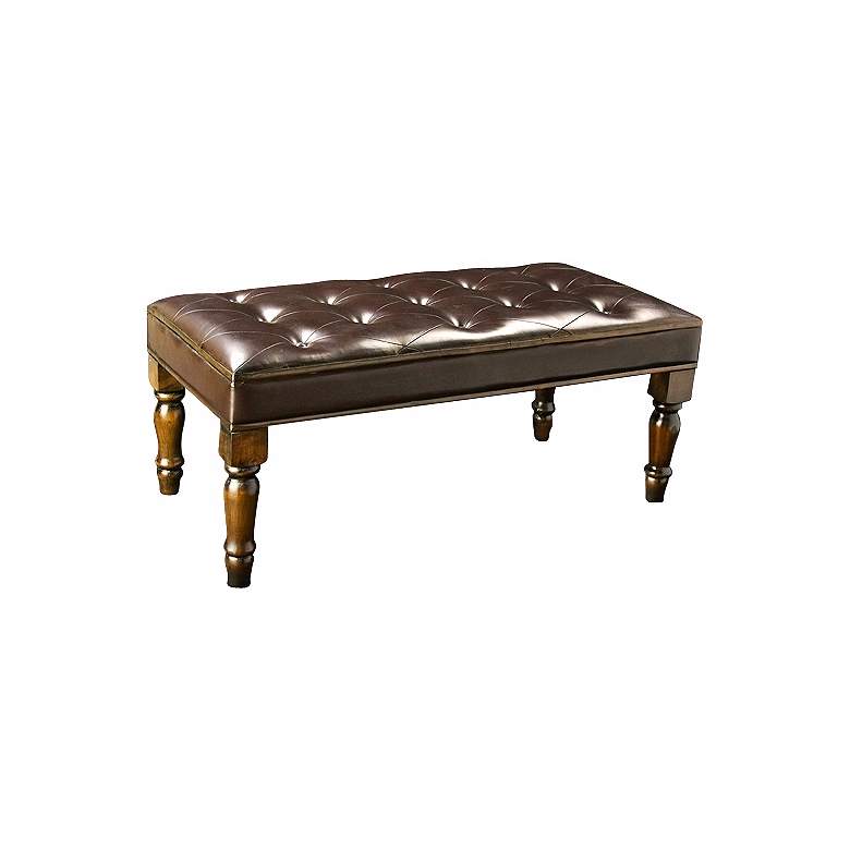 Image 1 Walnut and Chocolate Brown Faux Leather Bench