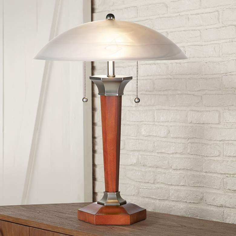 Image 1 Walnut And Nickel Deco Dome Table Lamp