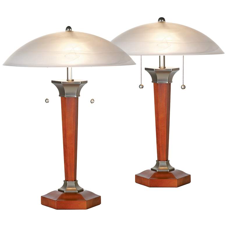 Image 1 Walnut And Nickel Deco Dome Table Lamps - Set of 2