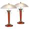 Walnut And Nickel Deco Dome Table Lamps - Set of 2