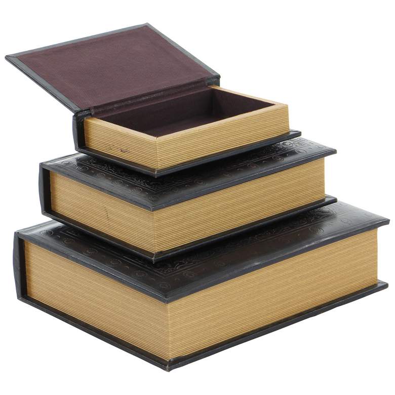 Walnut Brown and Maroon Wood Leather Book Boxes - Set of 3 more views