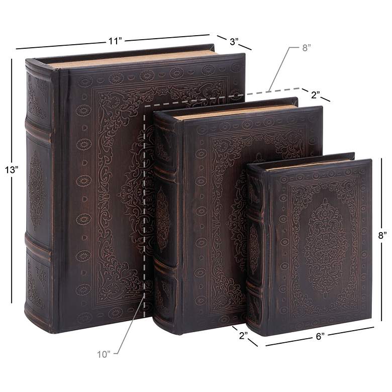 Image 7 Walnut Brown and Maroon Wood Leather Book Boxes - Set of 3 more views
