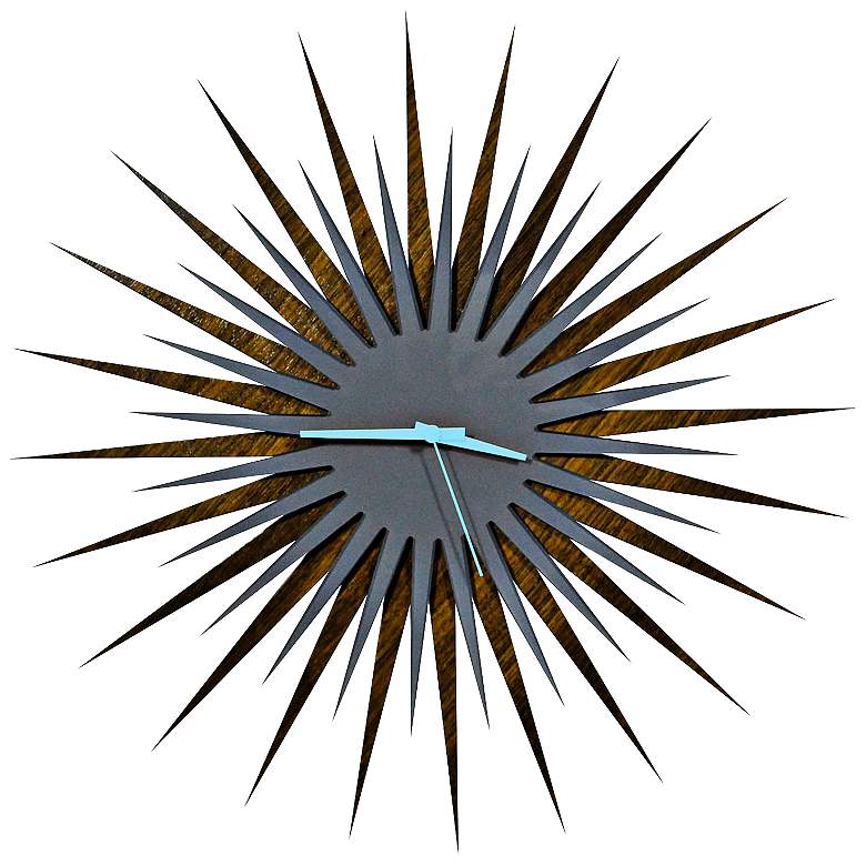 Image 1 Walnut Gray and Blue Atomic Starburst 23 inch Round Wall Clock