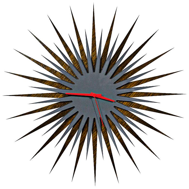 Image 1 Walnut Gray and Red 23 inch Wide Atomic Starburst Wall Clock