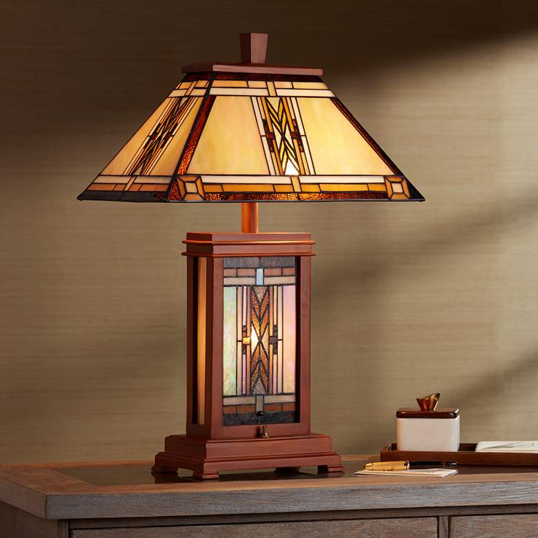 Walnut Mission Collection Tiffany-Style Table Lamp more views