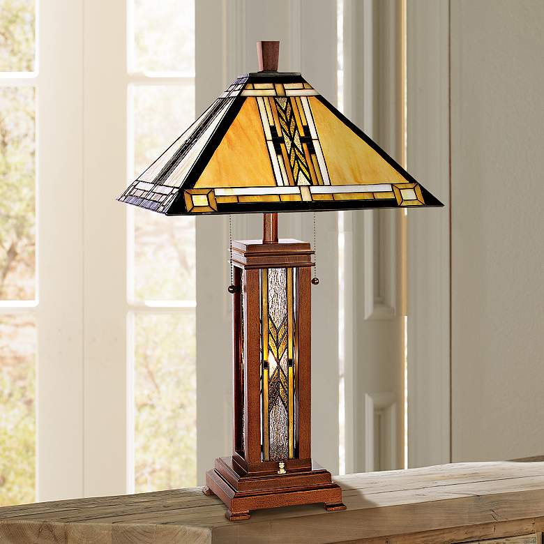 Image 1 Walnut Mission Style with Night Light Table Lamp