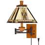 Walnut Mission Tiffany Style Adjustable Swing Arm Plug-In Wall Lamp