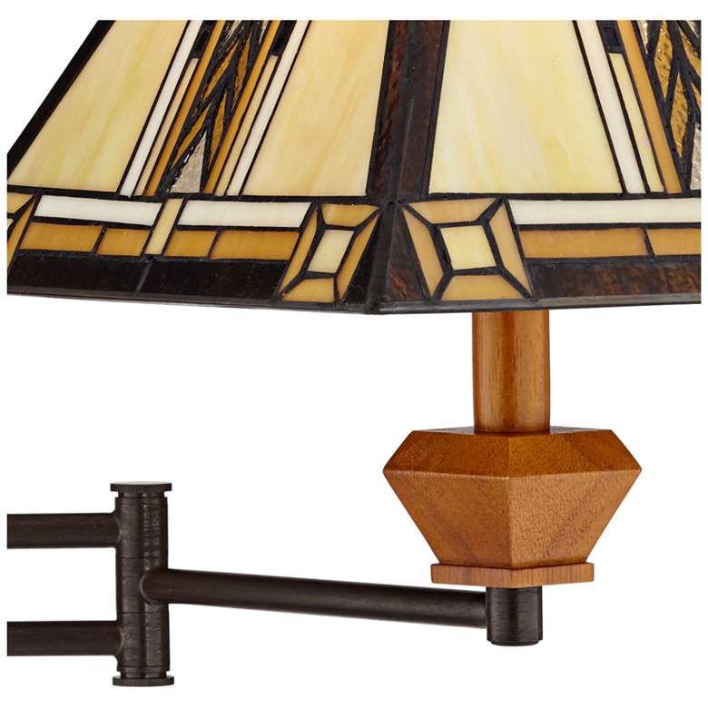 Image 3 Walnut Mission Tiffany Style Adjustable Swing Arm Plug-In Wall Lamp more views