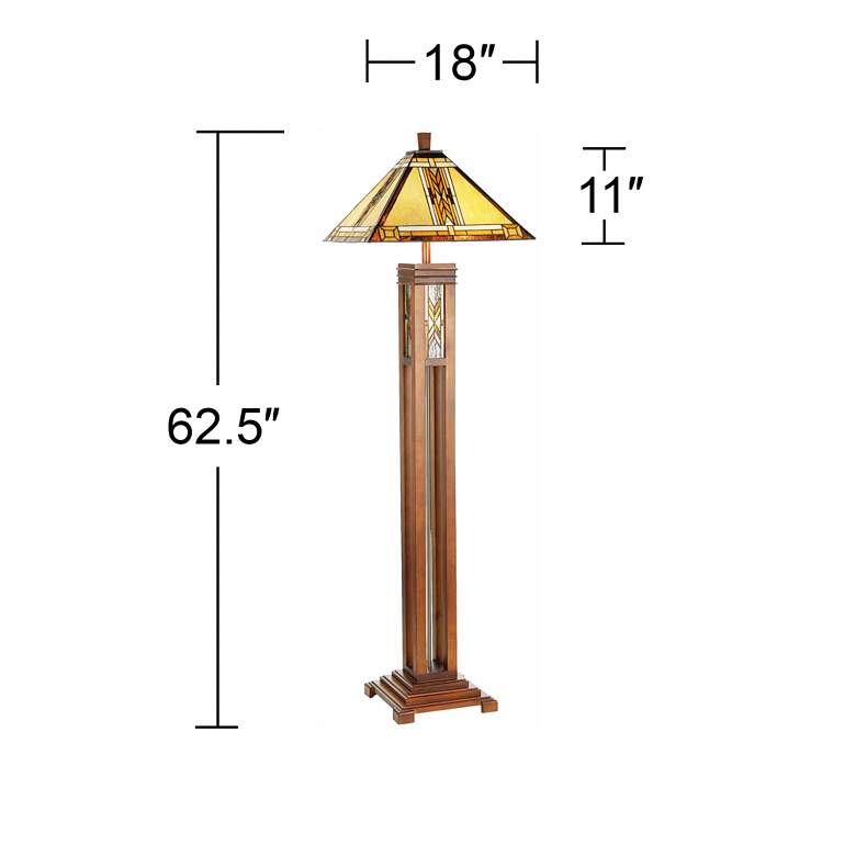 Image 7 Walnut Mission Tiffany Style Floor Lamp with Night Light more views