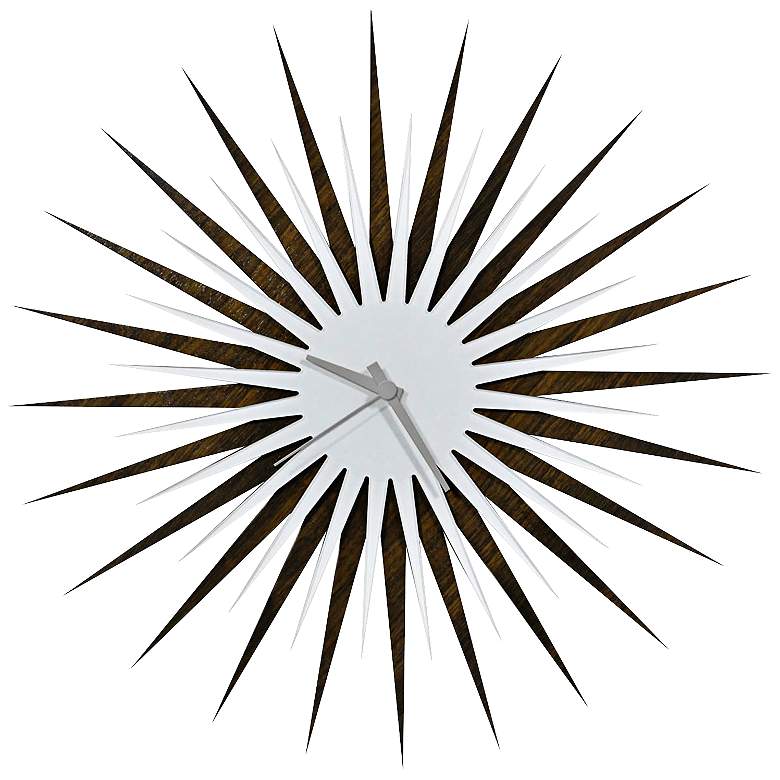 Image 1 Walnut White and Gray Atomic Starburst 23 inch Round Wall Clock