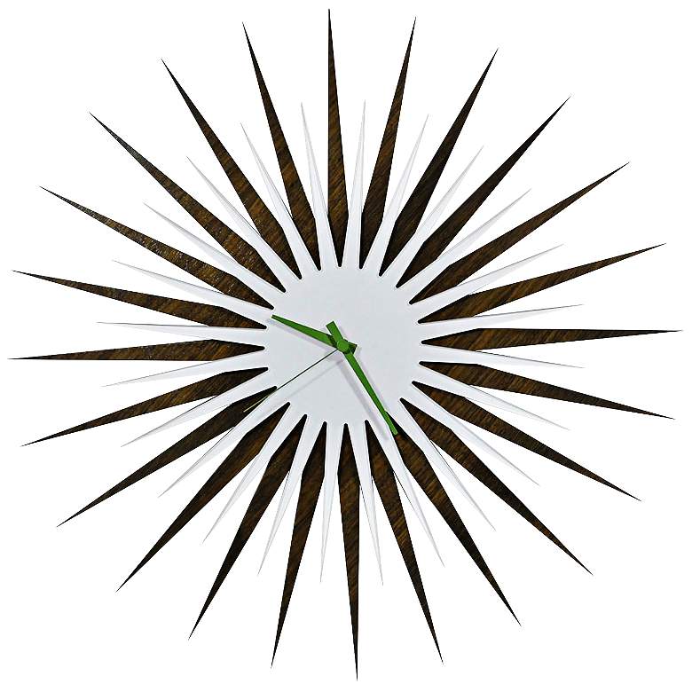 Image 1 Walnut White and Green 23 inch Atomic Starburst Wall Clock