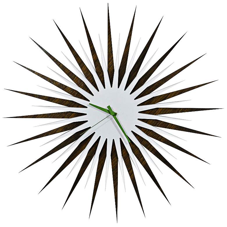 Image 1 Walnut White and Green 23" Atomic Starburst Wall Clock