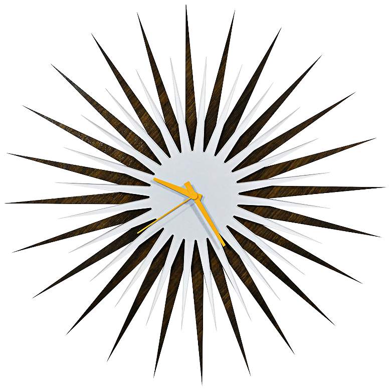 Image 1 Walnut White and Orange 23 inch Atomic Starburst Wall Clock