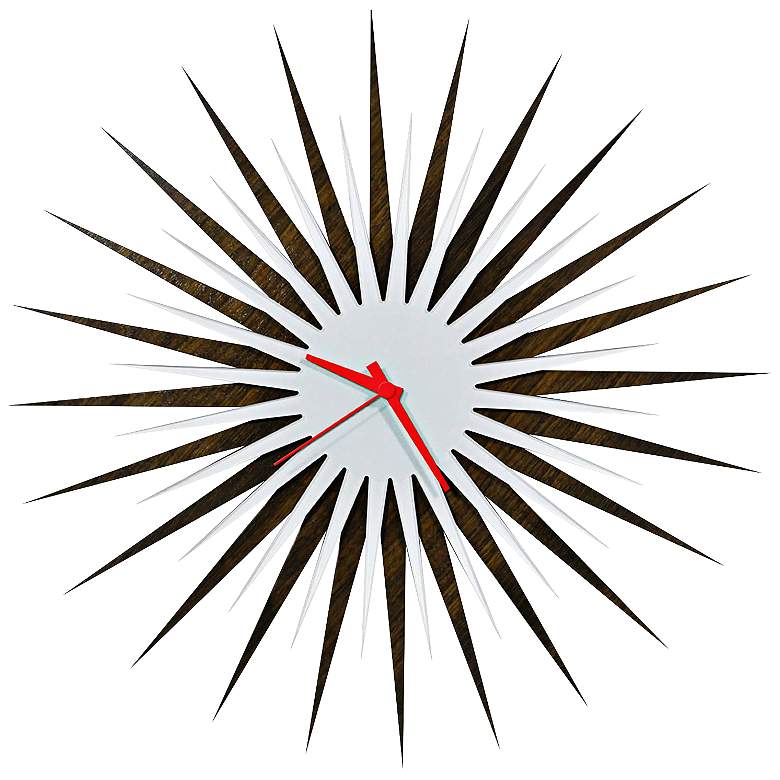 Image 1 Walnut White and Red 23" Atomic Starburst Wall Clock