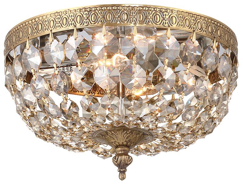 Thumbnail1 of Waltham 10'' Golden Teak Hand Cut Crystal Olde Brass Flush Mount