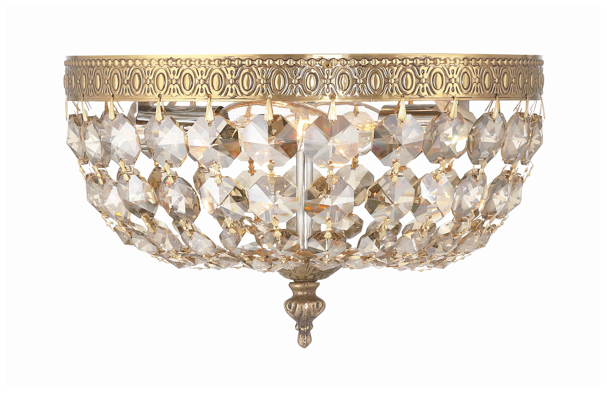 Thumbnail3 of Waltham 10'' Golden Teak Hand Cut Crystal Olde Brass Flush Mount more views