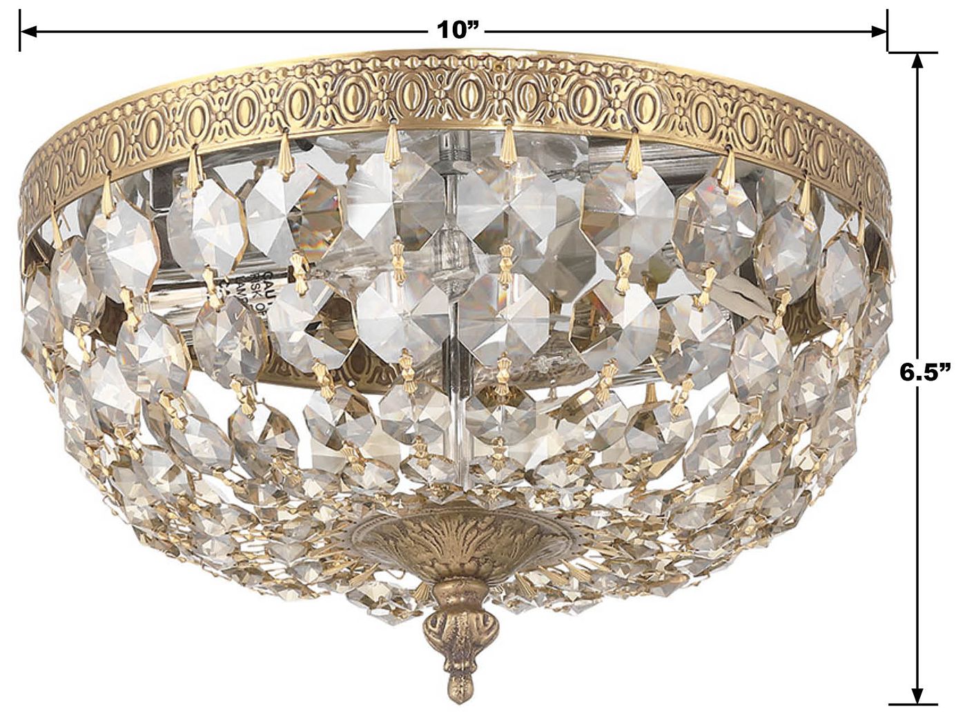 Waltham 10'' Golden Teak Hand Cut Crystal Olde Brass Flush Mount