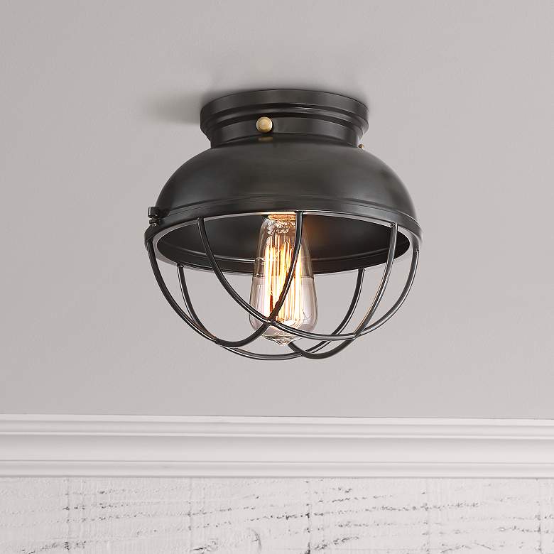 Image 1 Walton 10 1/2 inch Wide Black Cage Ceiling Light