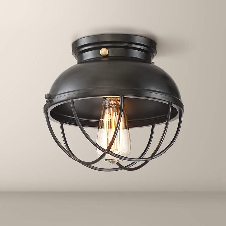 Image 1 Walton 10 1/2" Wide Black Cage LED Ceiling Light