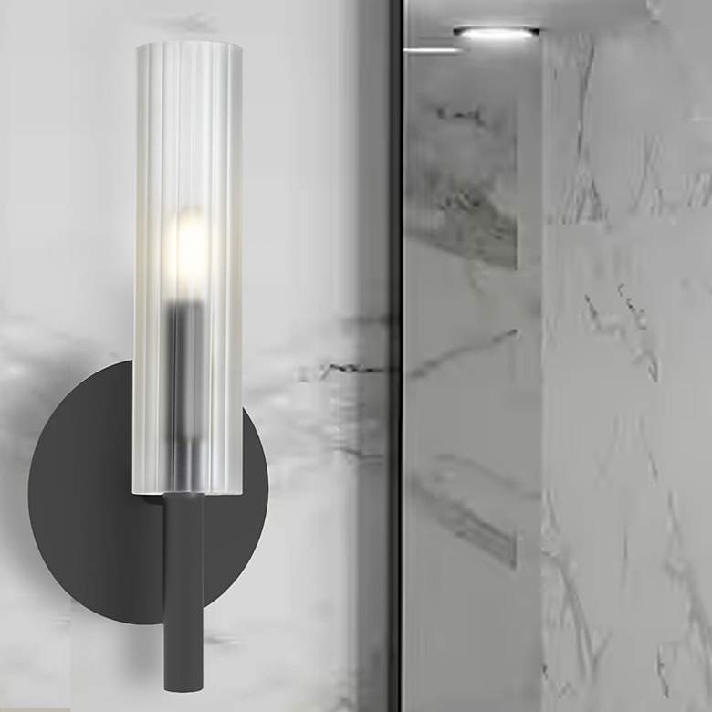 Image 1 Wand 14" High Matte Black Wall Sconce With Frosted Glass Shade