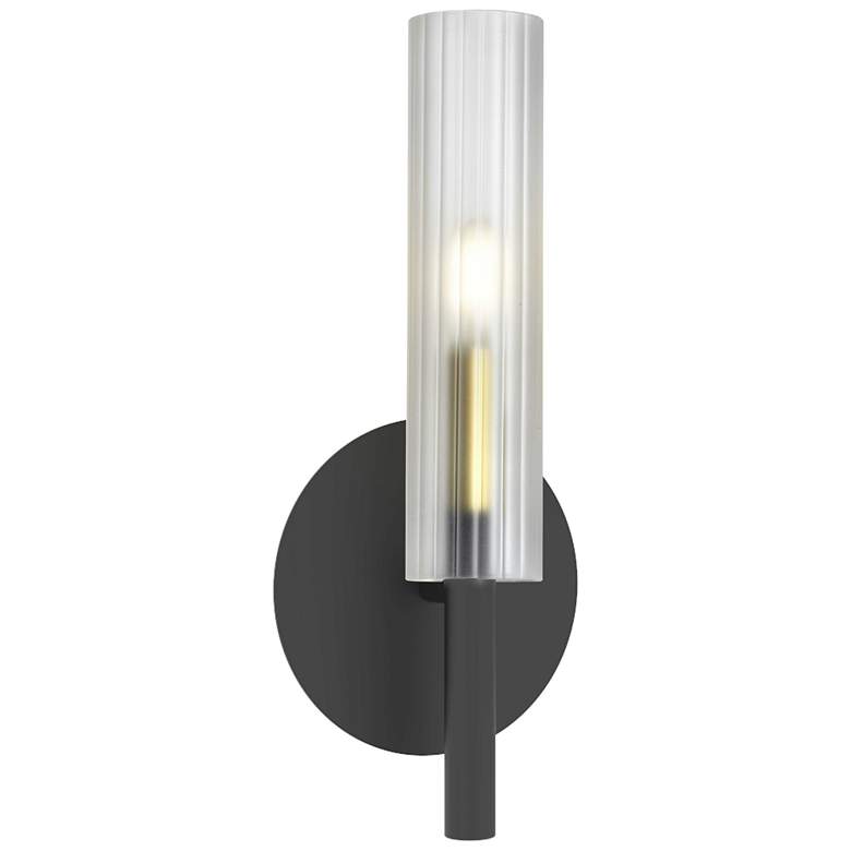 Image 1 Wand 14 inchH Matte Black And Aged Brass Wall Sconce w/ Frosted Glass Shad