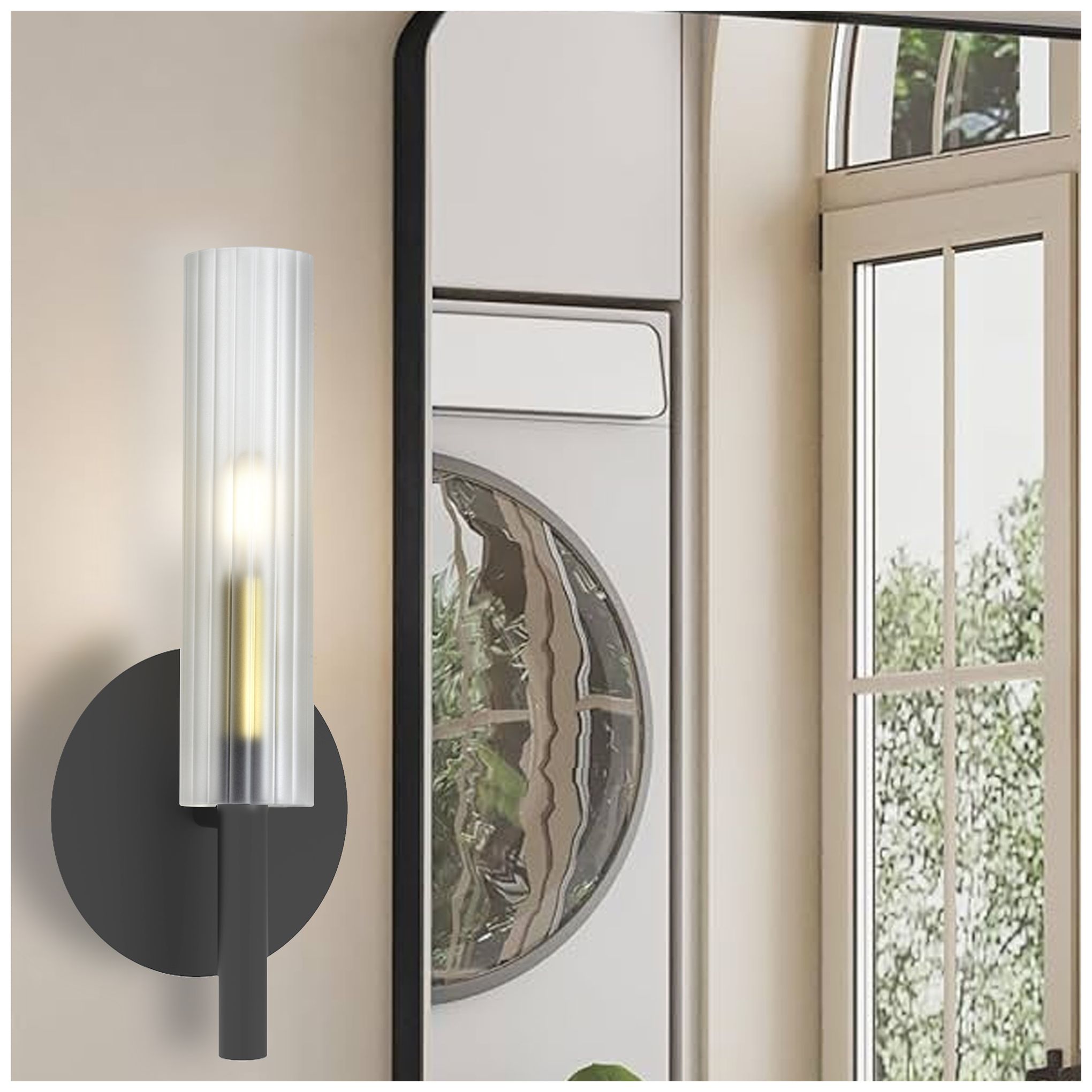 Image 3 Wand 14"H Matte Black And Aged Brass Wall Sconce w/ Frosted Glass Shad more views