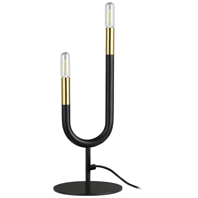 Image 1 Wand 16.5" High 2 Light Matte Black & Aged Brass Table Lamp