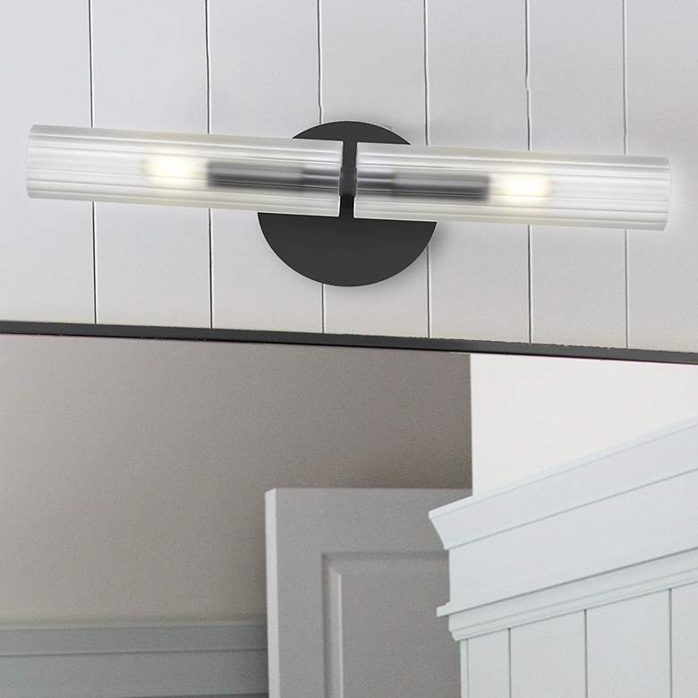 Image 1 Wand 20.5" High 2 Light Matte Black Wall Sconce With Frosted Glass Sha