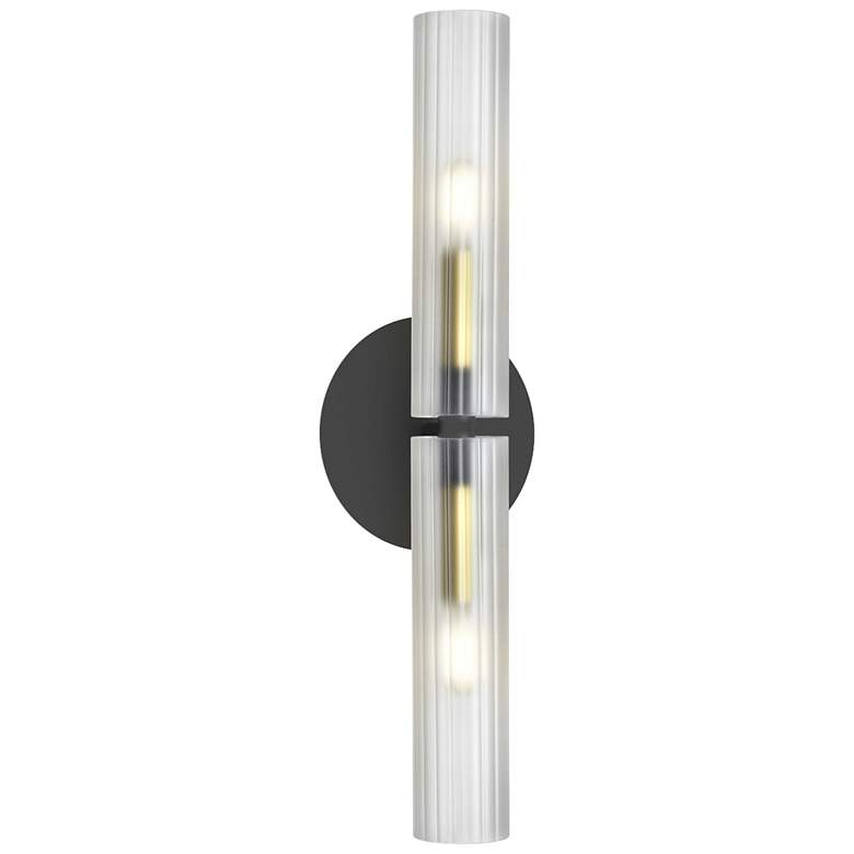 Image 1 Wand 20.5 inchH 2 Light Matte Black And Aged Brass Wall Sconce w/ Frosted 