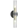Wand 20.5"H 2 Light Matte Black And Aged Brass Wall Sconce w/ Frosted 