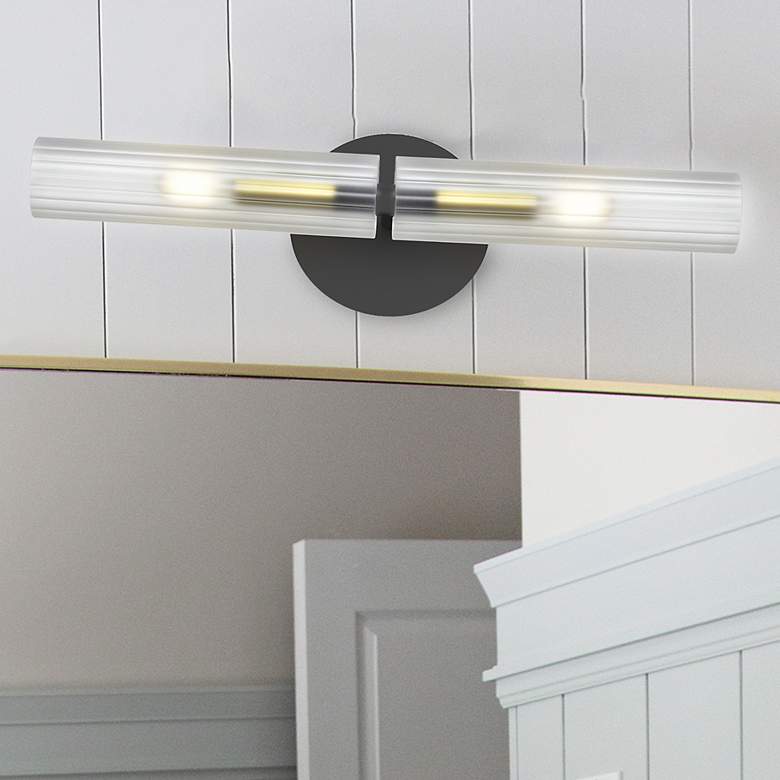 Image 1 Wand 20.5"H 2 Light Matte Black And Aged Brass Wall Sconce w/ Frosted