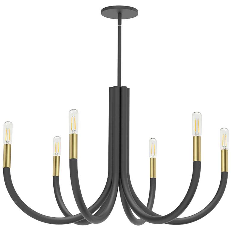 Image 1 Wand 28 inch Wide 6 Light Matte Black and Aged Brass Chandelier