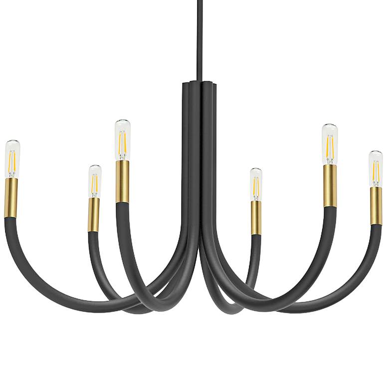 Image 2 Wand 28" Wide 6 Light Matte Black and Aged Brass Chandelier