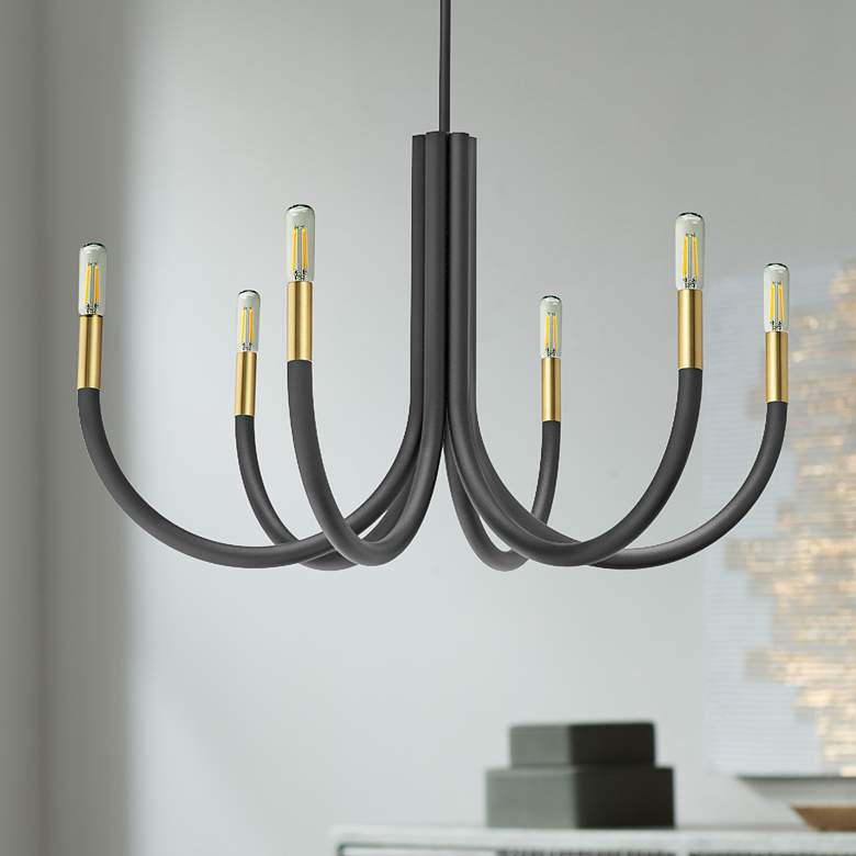 Image 1 Wand 28" Wide 6 Light Matte Black and Aged Brass Chandelier