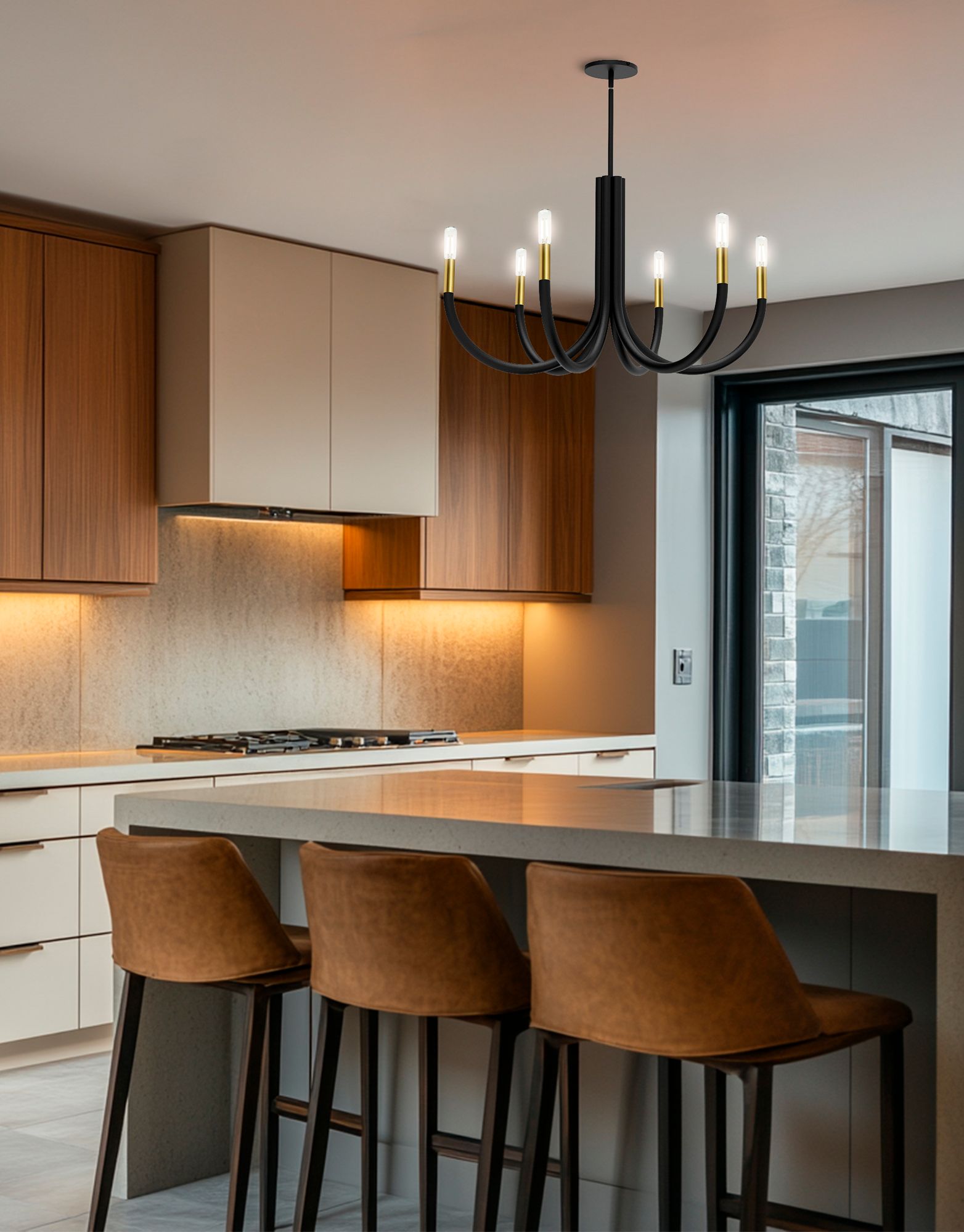 Image 3 Wand 28" Wide Matte Black and Aged Brass 6-Light Chandelier more views