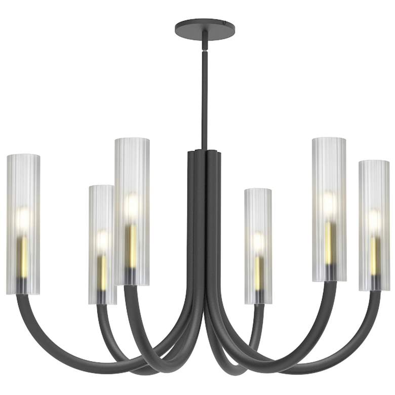 Image 1 Wand 30.5"W 6 Light Matte Black And Aged Brass Chandelier w/ Frosted S