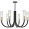 Wand 30.5"W 6 Light Matte Black And Aged Brass Chandelier w/ Frosted S