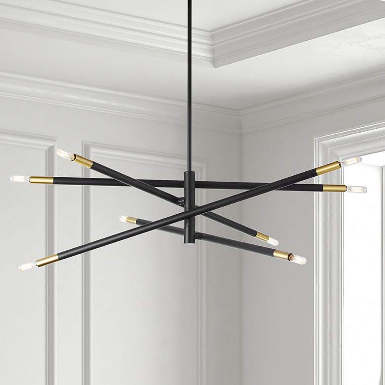 Image 1 Wand 35.5" Wide 8 Light Small Matte Black and Aged Brass Chandelier