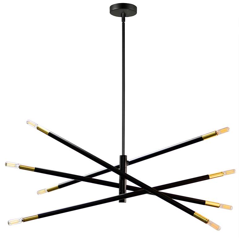 Image 2 Wand 35 1/2" Wide Black and Aged Brass 8-Light Pendant