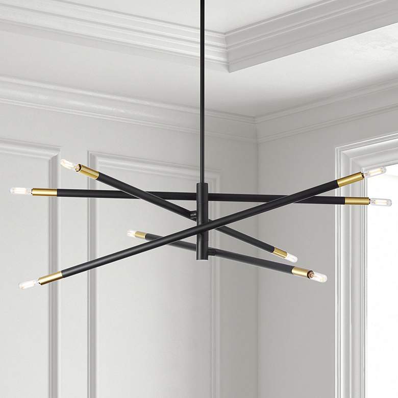 Image 1 Wand 35 1/2" Wide Black and Aged Brass 8-Light Pendant