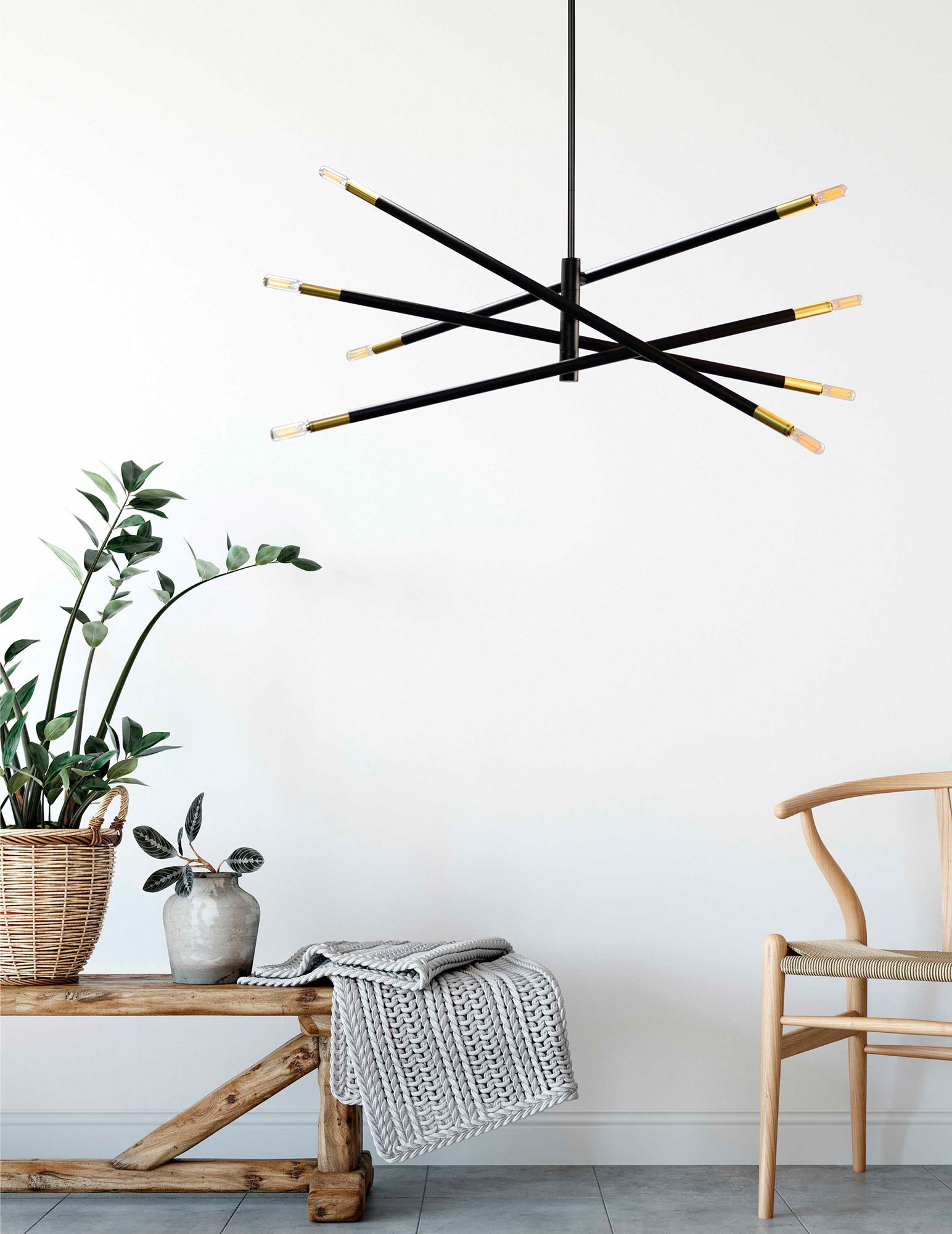 Image 3 Wand 35 1/2" Wide Black and Aged Brass 8-Light Pendant more views