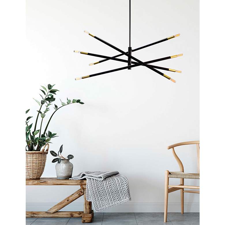 Image 3 Wand 35 1/2" Wide Black and Aged Brass 8-Light Pendant more views