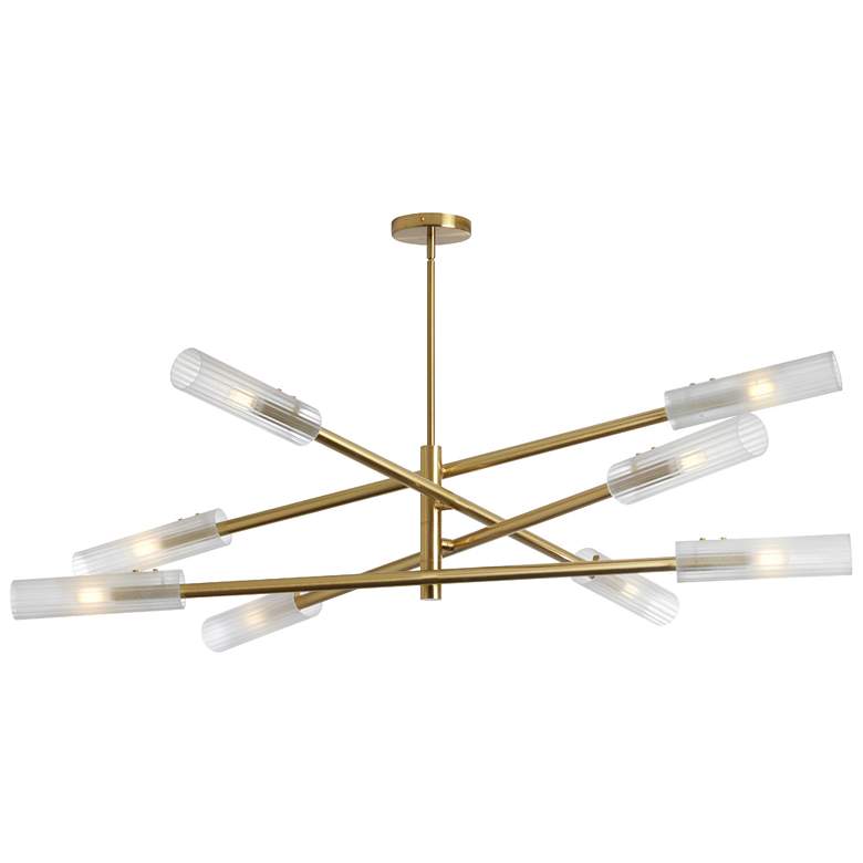Image 1 Wand 47.5" Wide 8 Light Aged Brass Pendant With Frosted Glass Shade