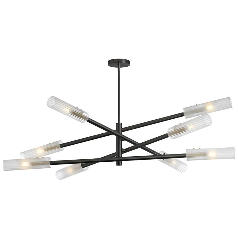 Image 1 Wand 47.5"W 8 Light Matte Black And Aged Brass Pendant w/ Frosted Shad