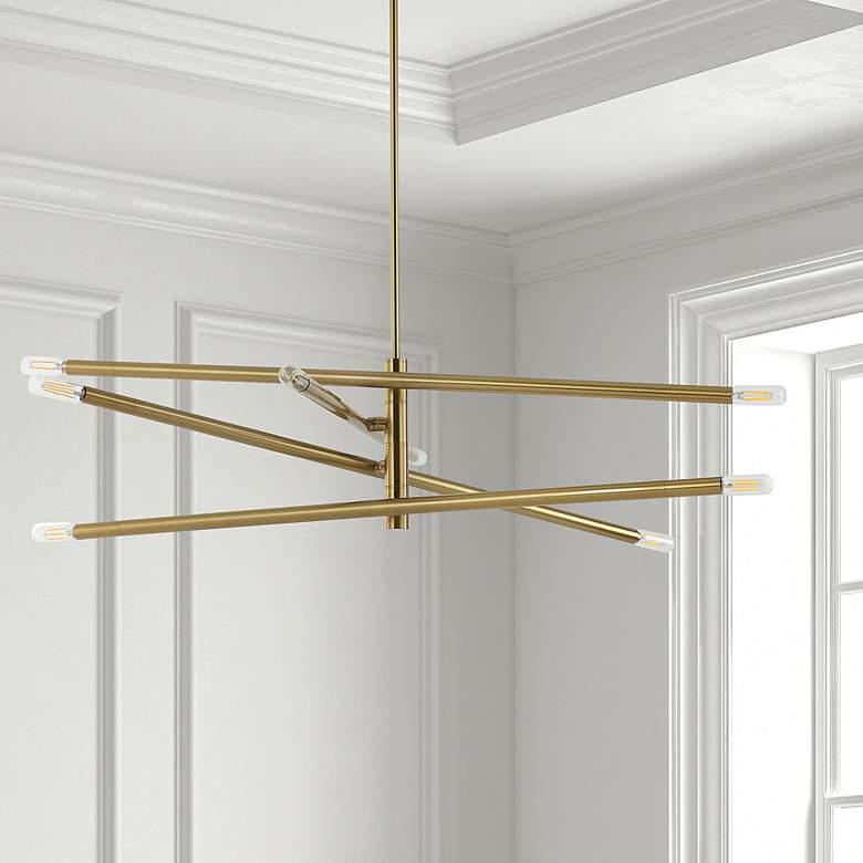 Image 3 Wand 48" Wide Aged Brass 8-Light Chandelier more views