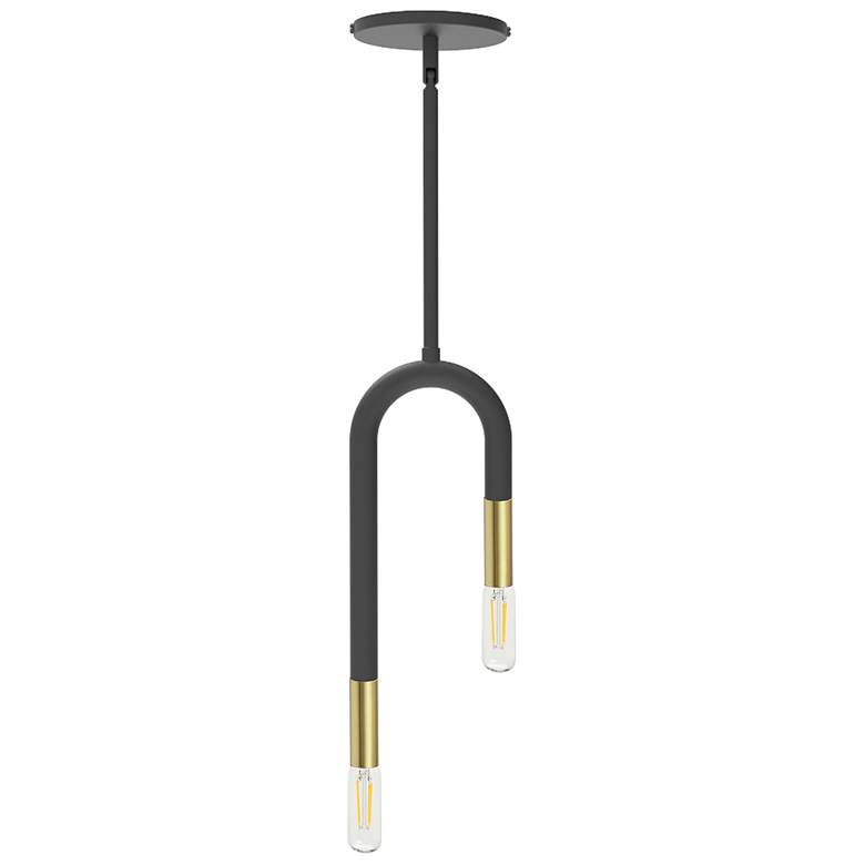 Image 1 Wand 5" Wide 2 Light Matte Black and Aged Brass Pendant