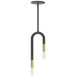 Wand 5&quot; Wide 2 Light Matte Black and Aged Brass Pendant