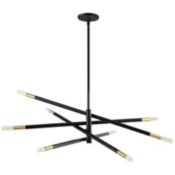 Wand 50" Wide Black and Aged Brass 8-Light Pendant