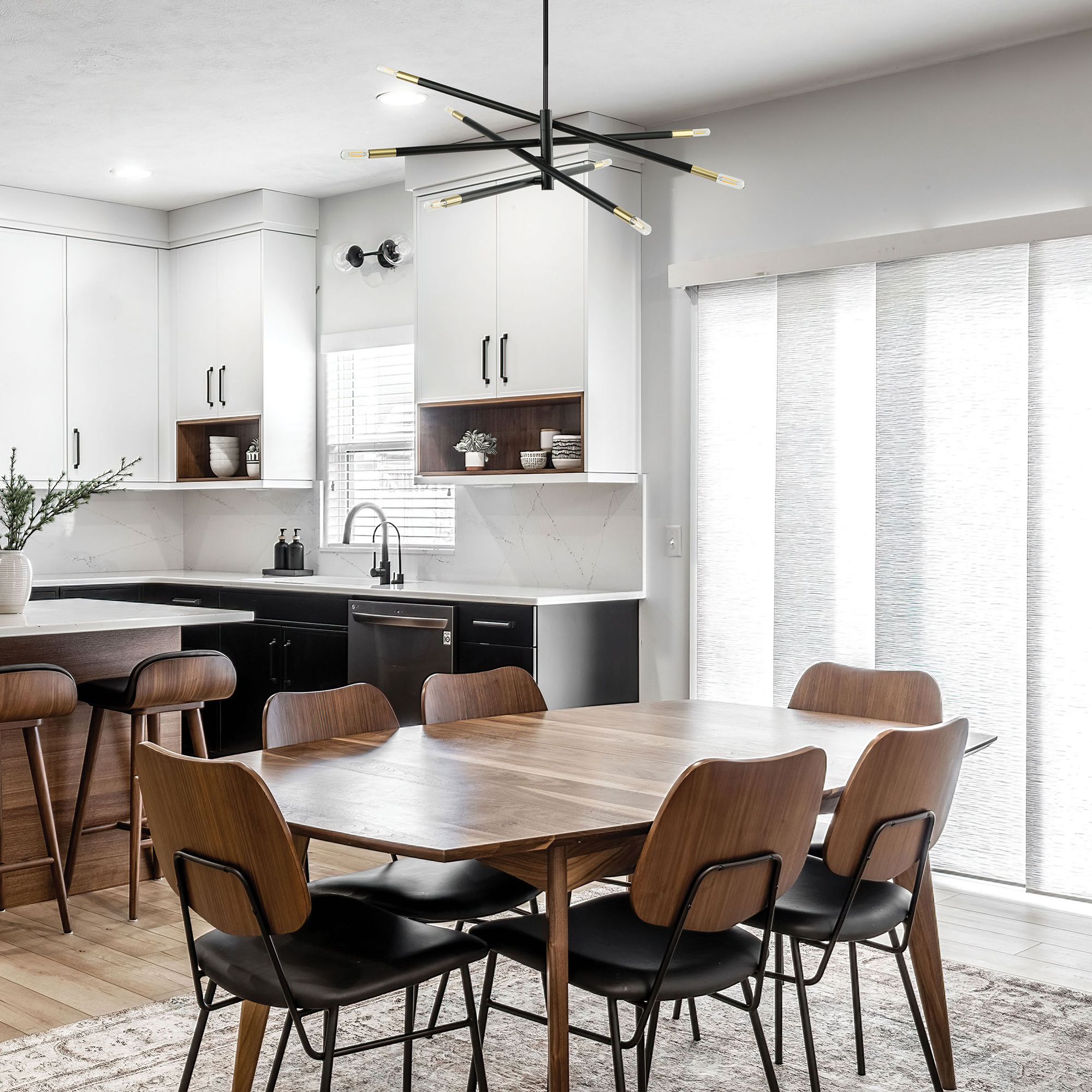 Image 2 Wand 50" Wide Black and Aged Brass 8-Light Pendant more views