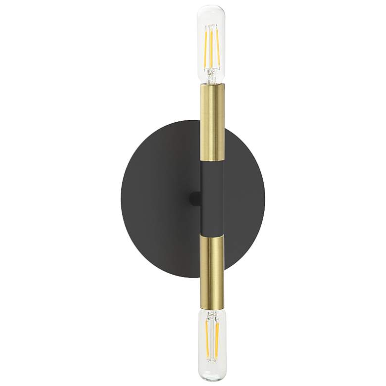 Image 1 Wand 8.5" High 2 Light Matte Black & Aged Brass Wall Sconce